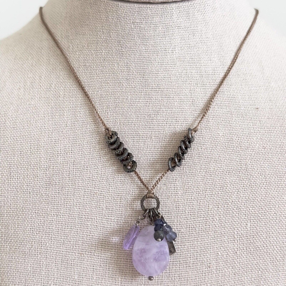 Silpada 925 Sterling Silver Amethyst Iolite Beaded Cord Sweet Trinket Necklace
